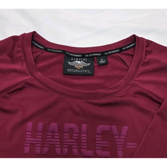 Harley Davidson Womens Performance/Activewear Long Sleeve XL Top Maroon Black - Picture 13 of 16
